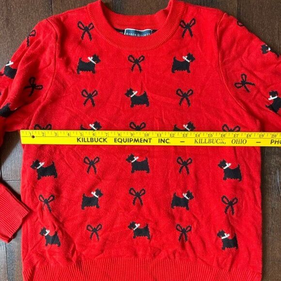 Karen Scott Scottie dog sweater womens size xl red black bows novelty print soft - Picture 11 of 11